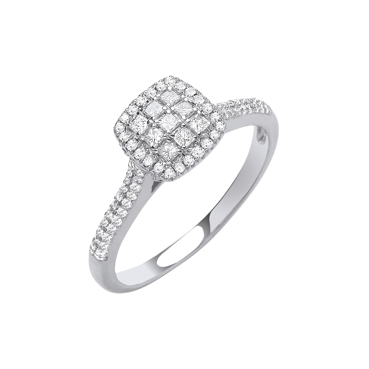 18ct White Gold 0.50ct Diamond Square Halo Engagement Ring | Samuel Perry