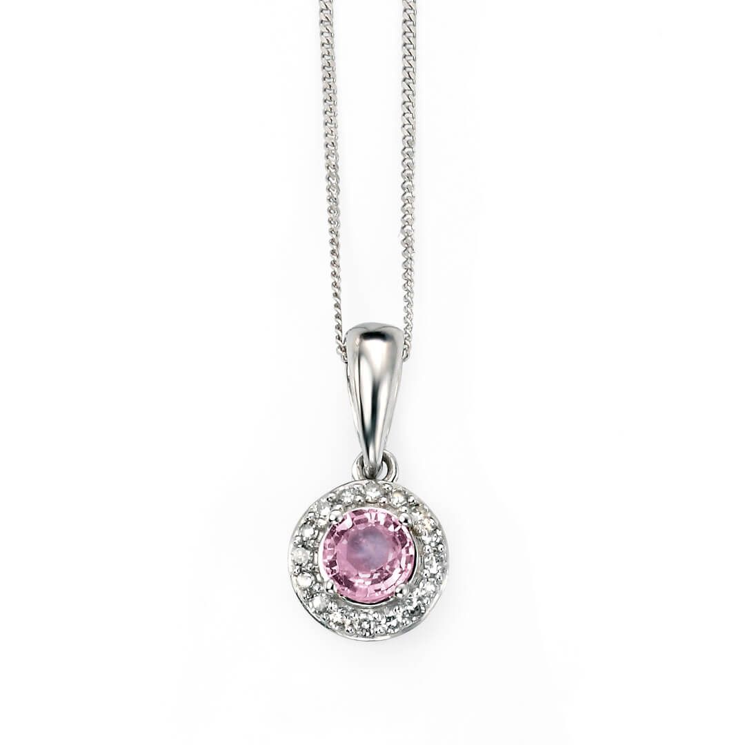 9ct White Gold Diamond & Pink Sapphire Pendant - Samuel Perry