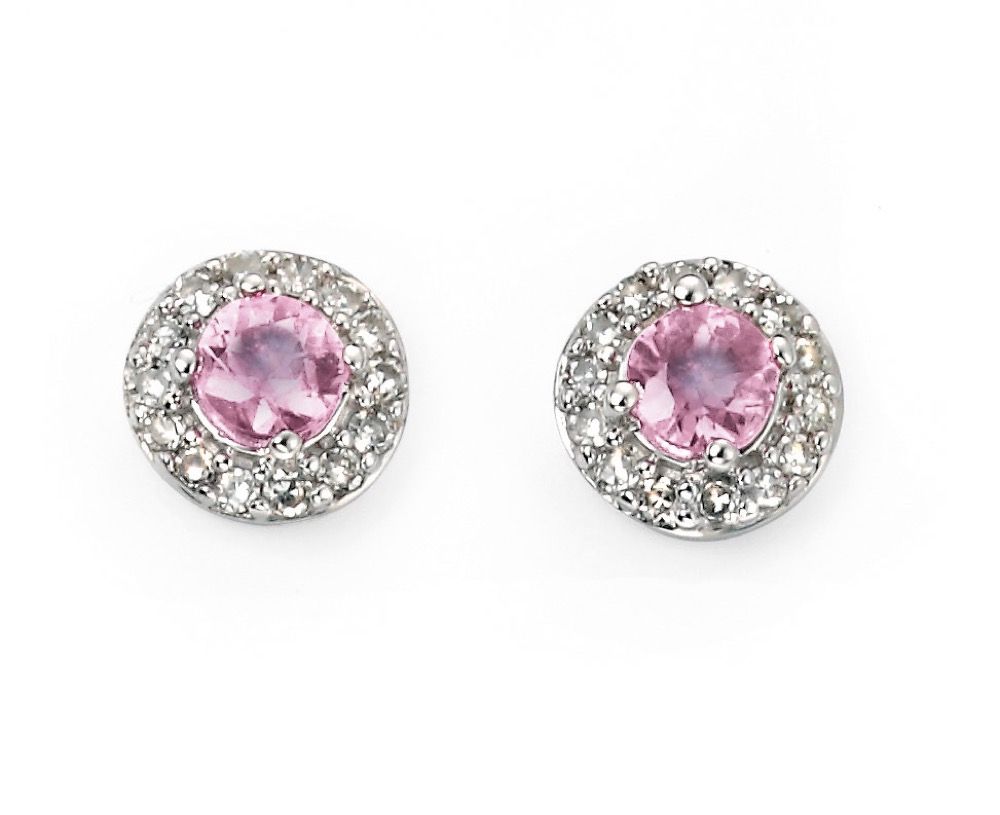 9ct White Gold Diamond & Pink Sapphire Stud Earrings - Samuel Perry