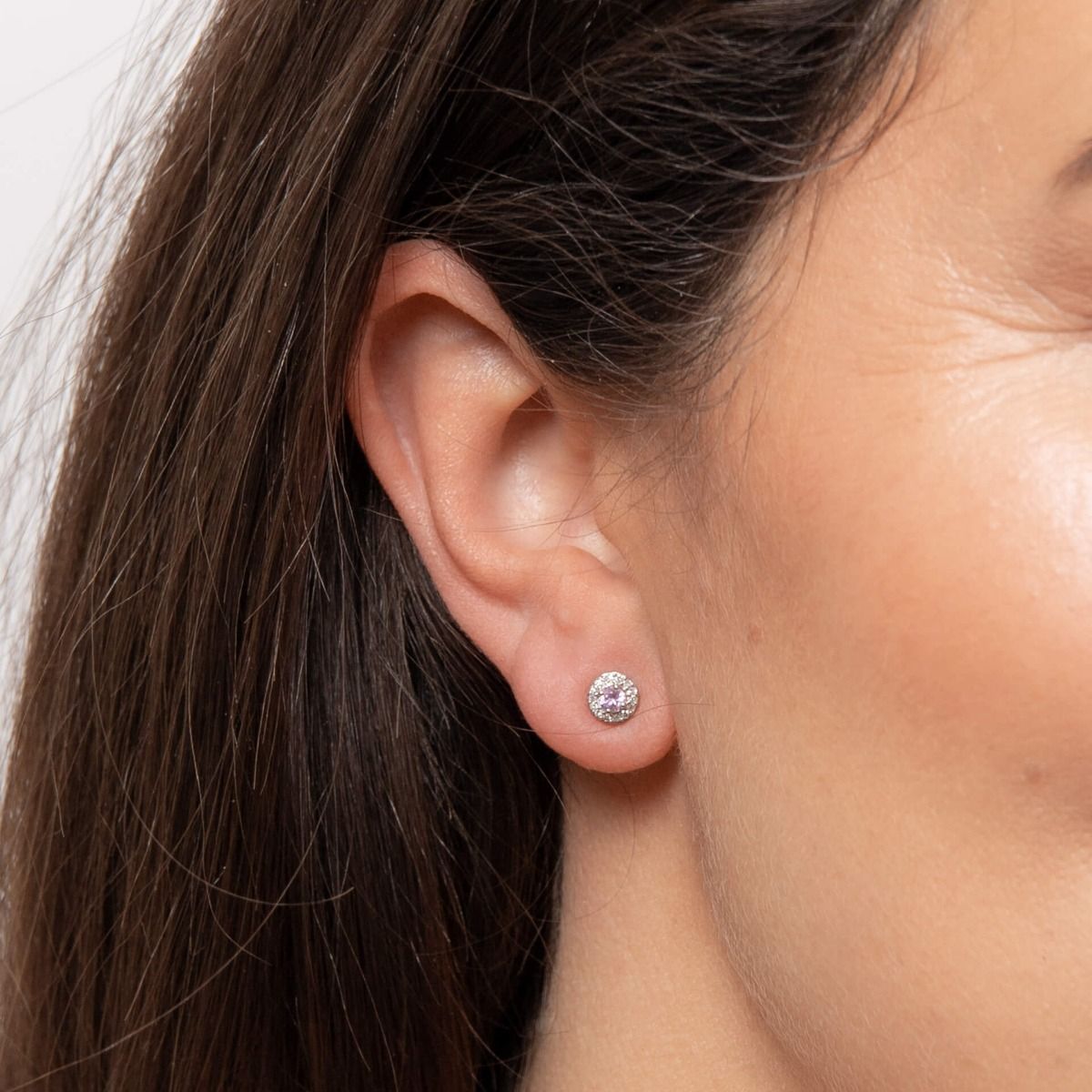 9ct White Gold Diamond & Pink Sapphire Stud Earrings - Samuel Perry